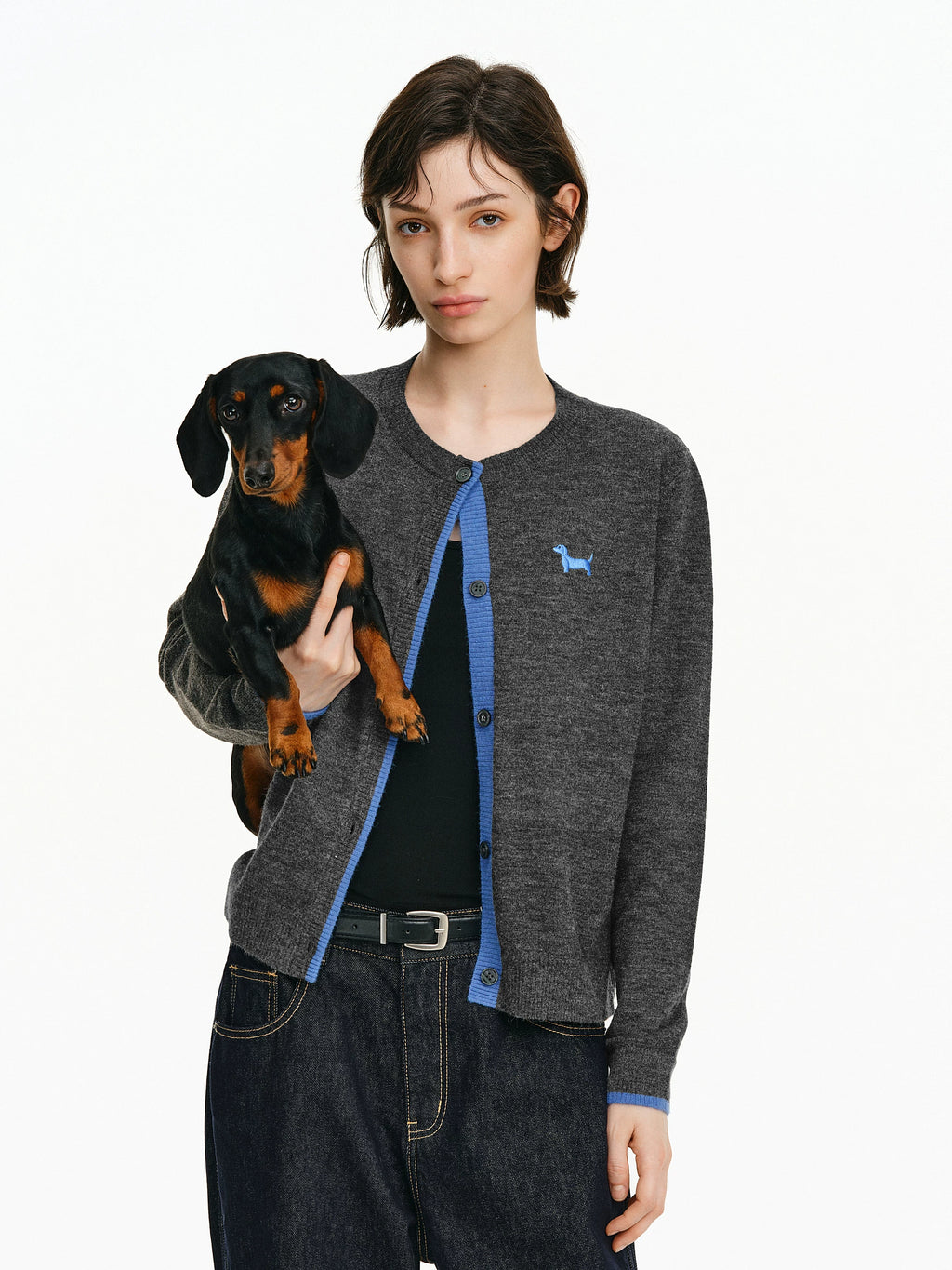 Embroidered Dachshund Knit Cardigan