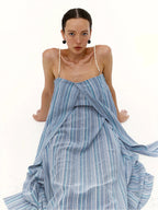 Striped Linen Maxi Dress With Pearl Straps