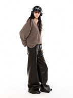 Faux Leather Wide-Leg Trousers