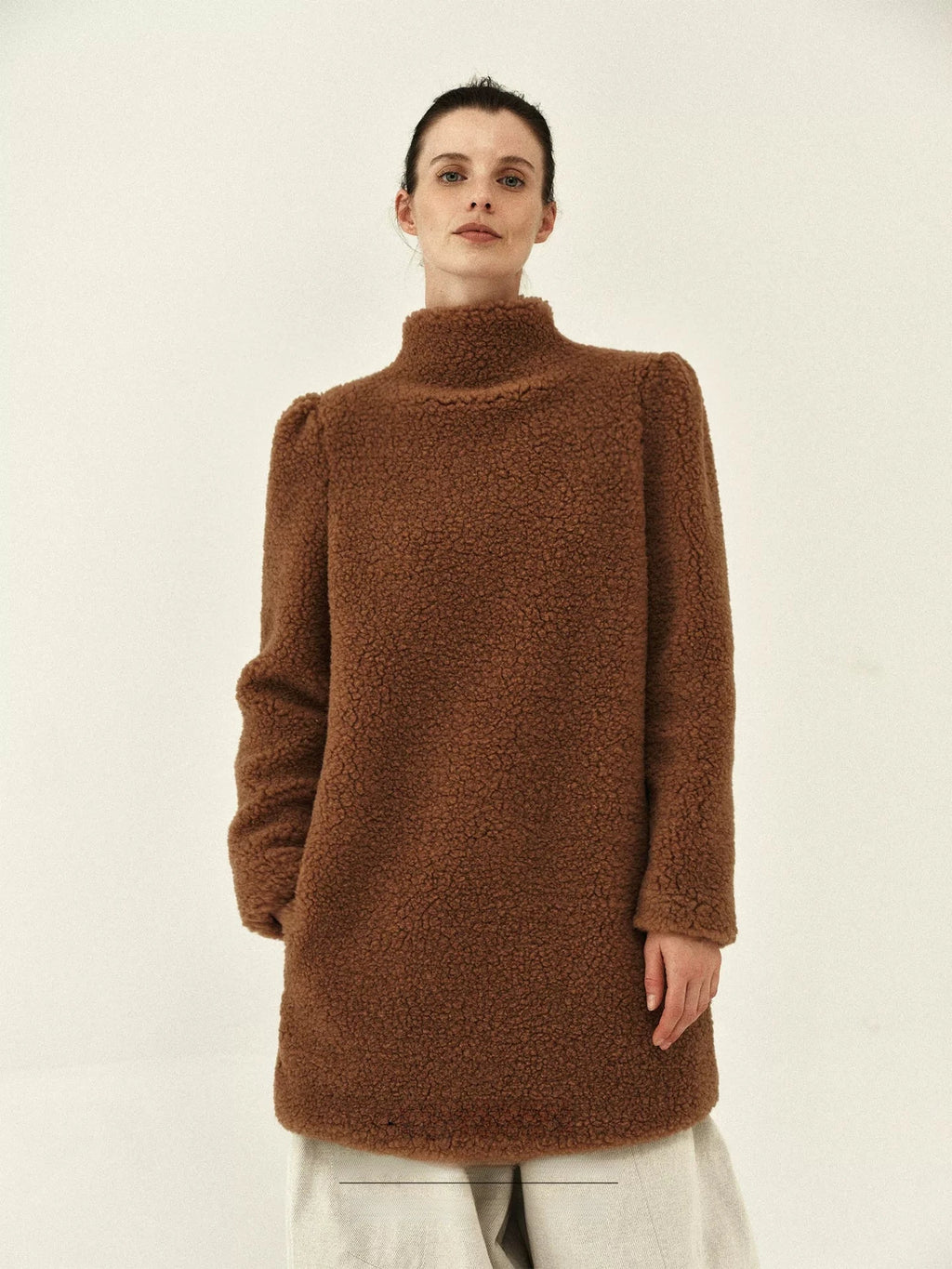 Wool Shearling High-Neck Coat