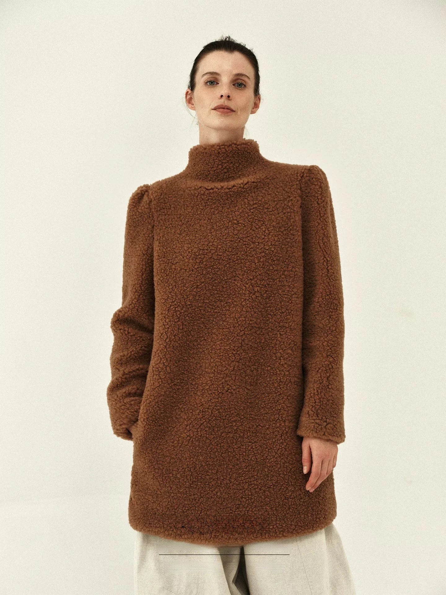Wool Shearling High-Neck Coat