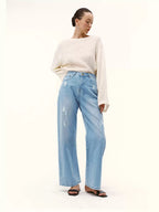 High-Waisted Distressed Straight-Leg Jeans