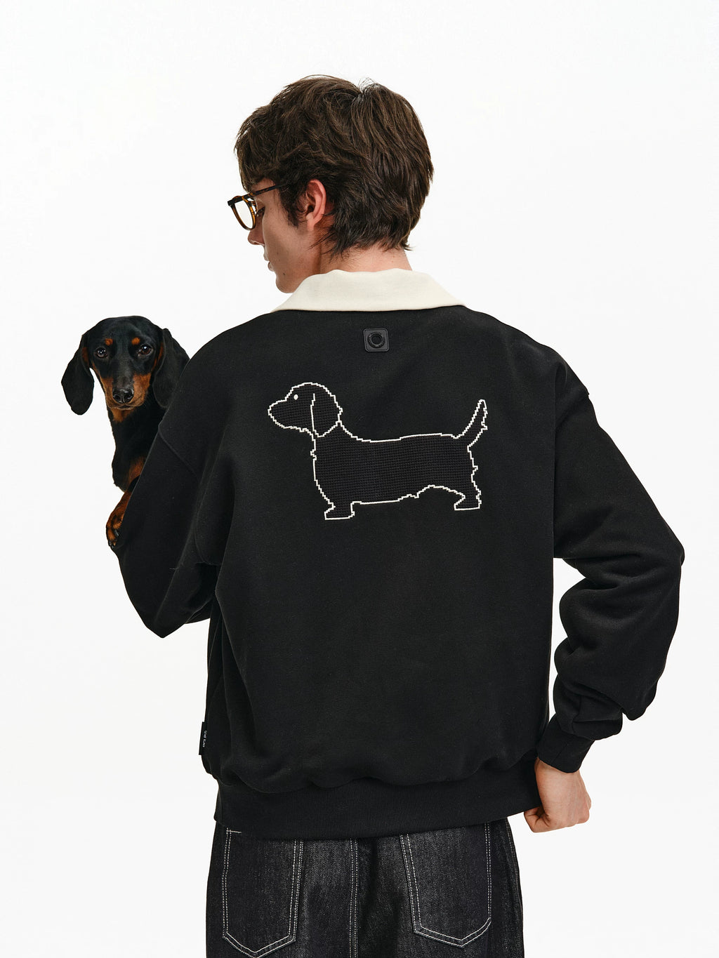 Embroidered Puppy Polo Sweatshirt