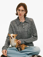 Textured Wool Blend Polo Sweater