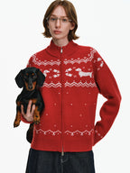 Fair Isle Dachshund Zip-Up Sweater