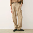 Wool Blend Pleated Belted Trousers