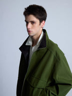 Leather-Trimmed Wool Blend Bomber Jacket