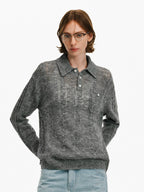 Textured Wool Blend Polo Sweater