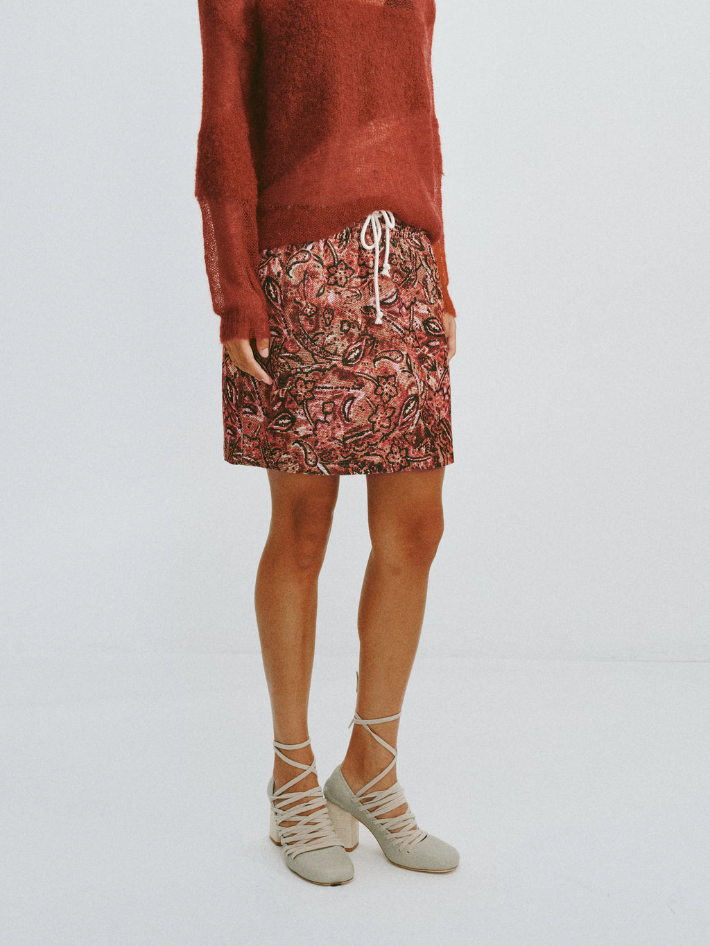 Paisley Print Drawstring Mini Skirt