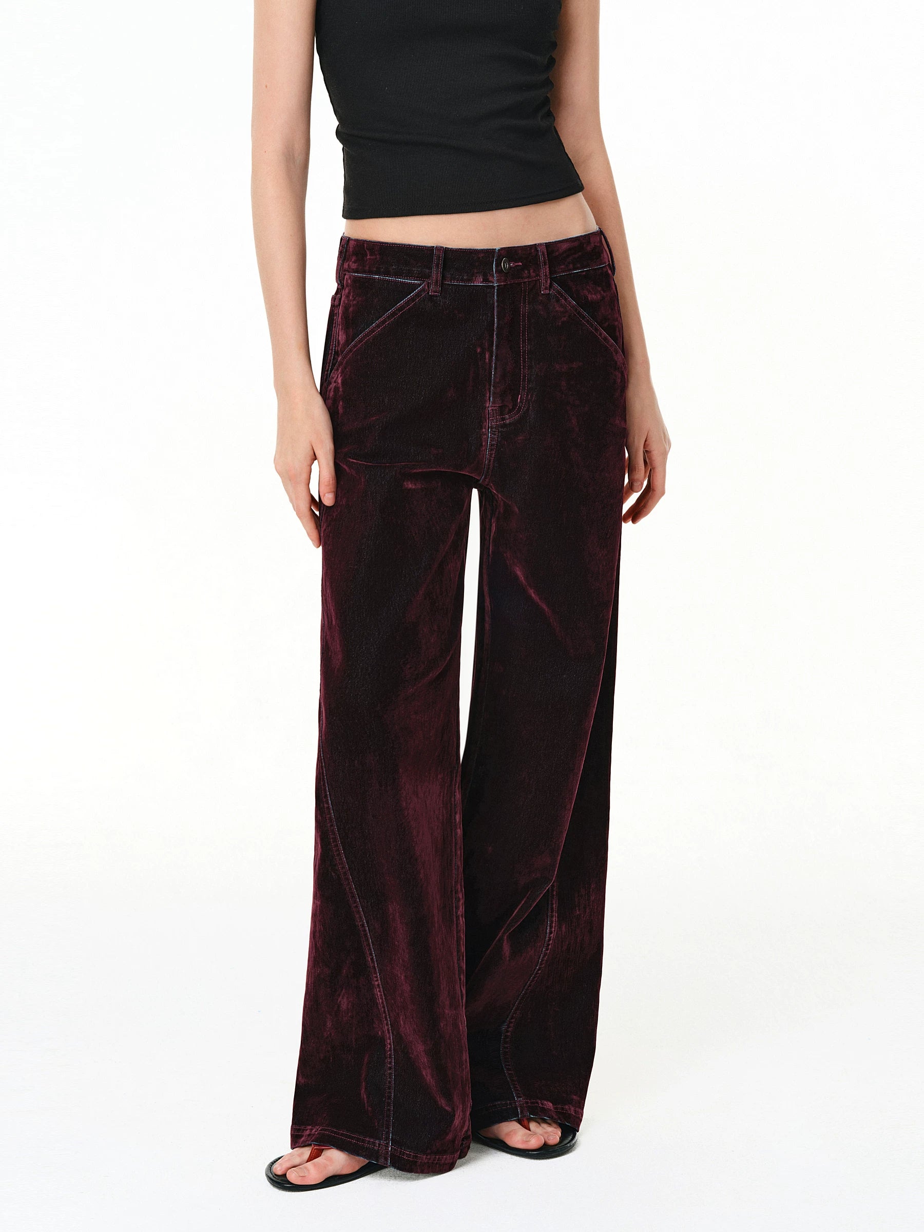 Flocked Velvet Wide-Leg Trousers
