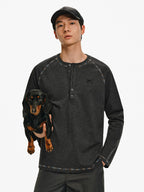 Embroidered Henley Long-Sleeve Tee