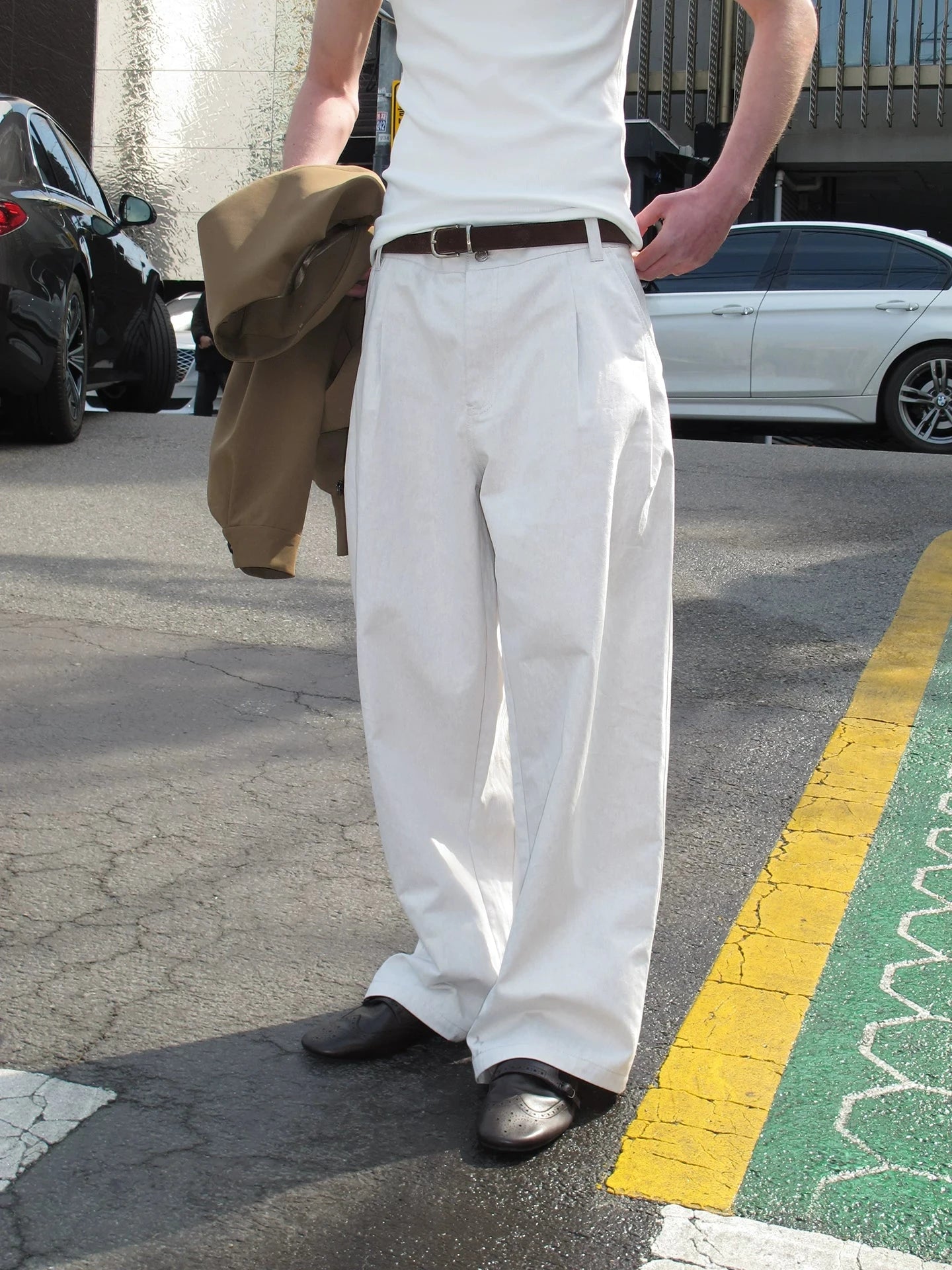 Pleated Wide-Leg Cotton Trousers