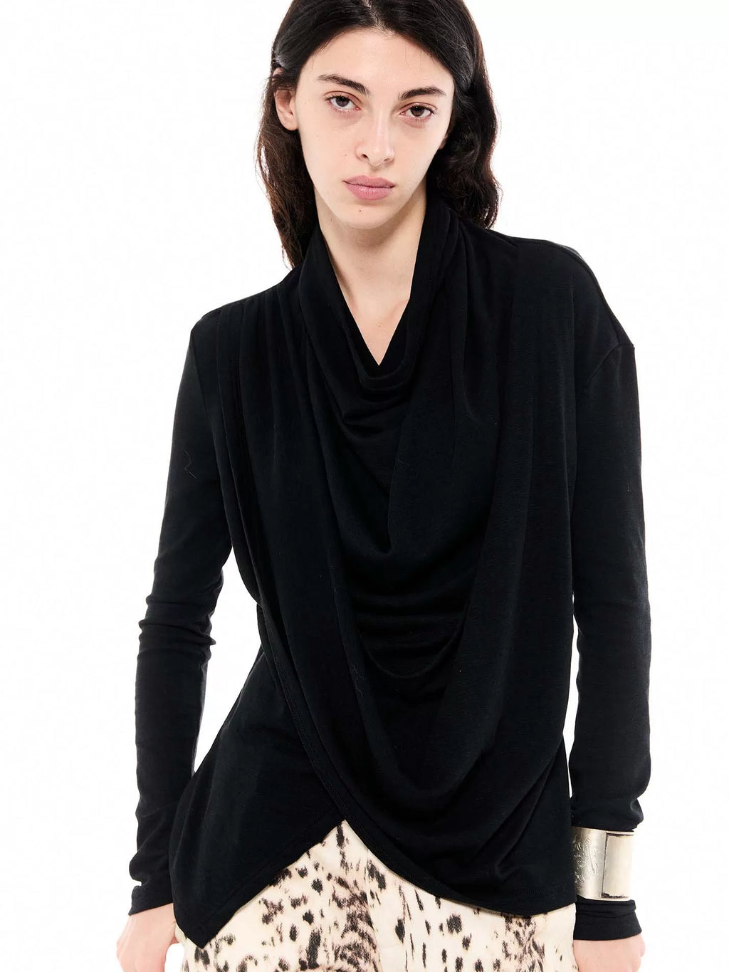 Draped Tencel Sculptural Long-Sleeve Top