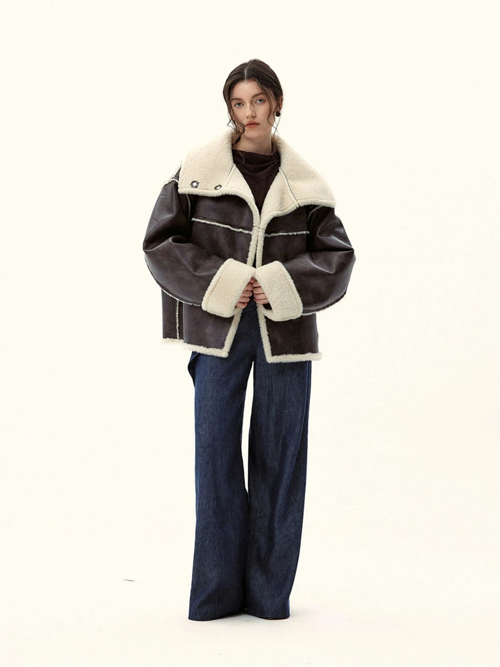 Oversized Shearling-Lined Leather Coat