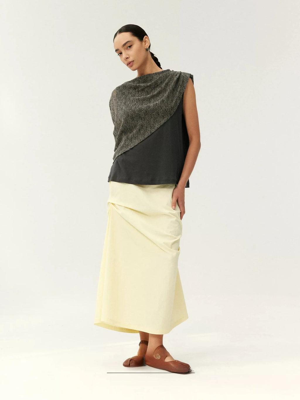 Asymmetrical Draped Midi Skirt