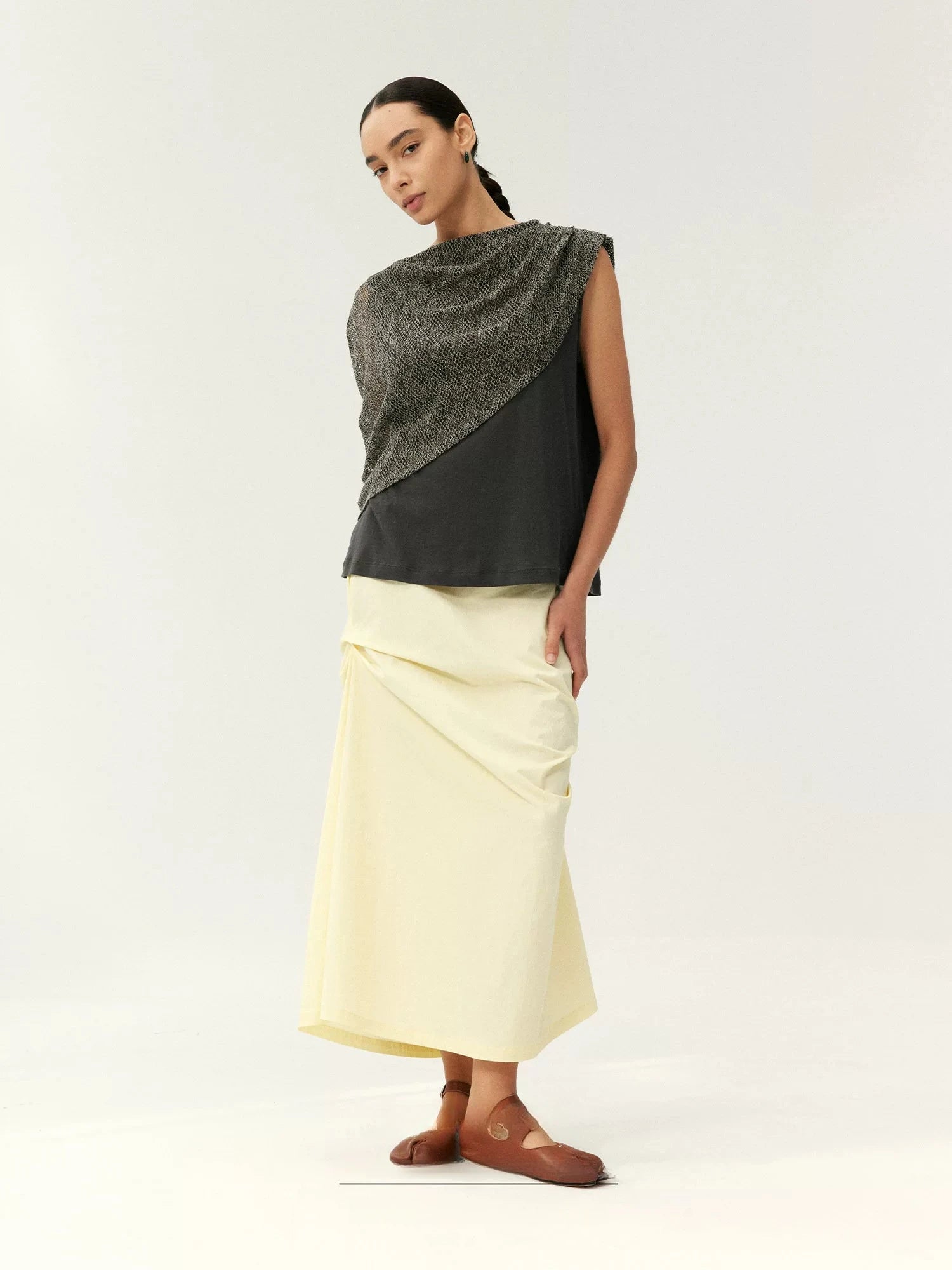 Asymmetrical Draped Midi Skirt