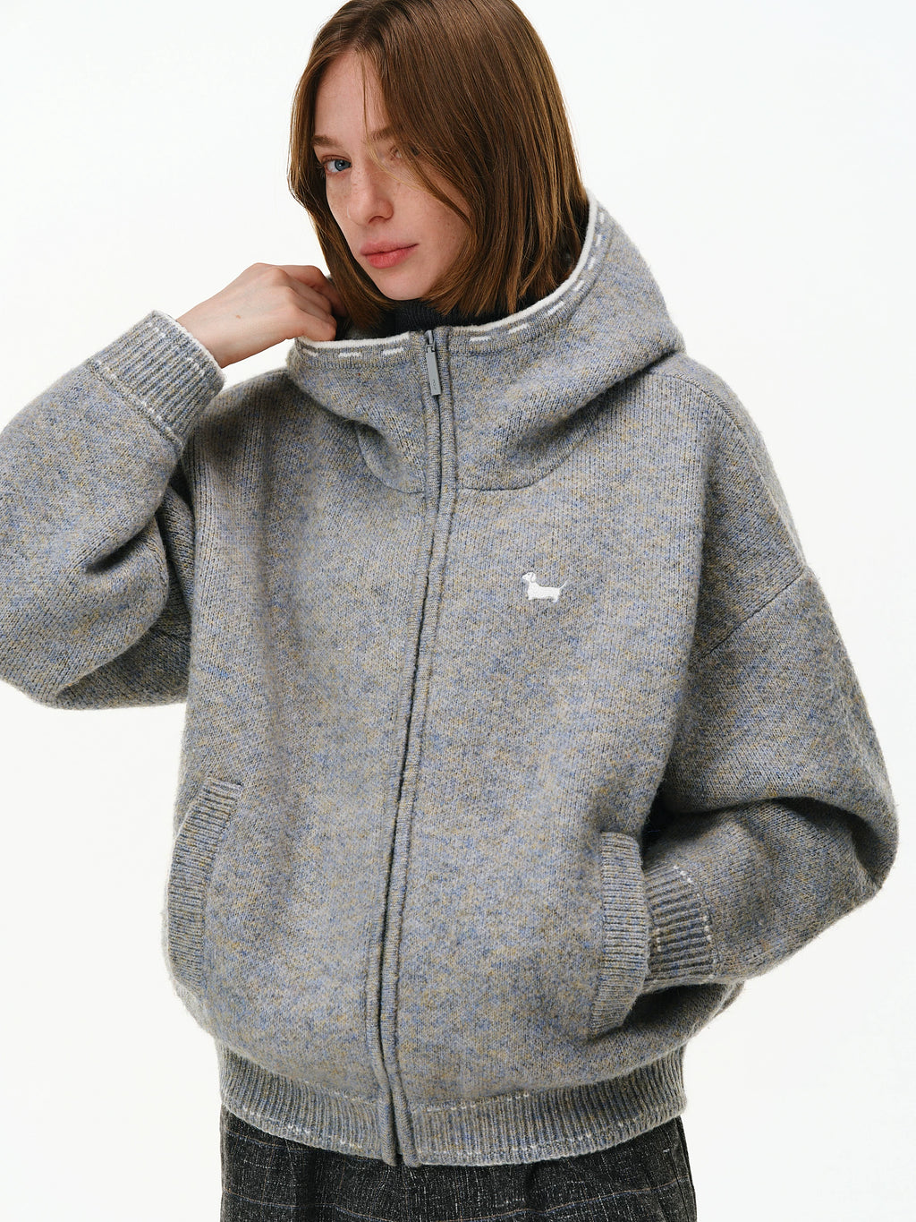 Mohair Blend Hooded Zip Cardigan