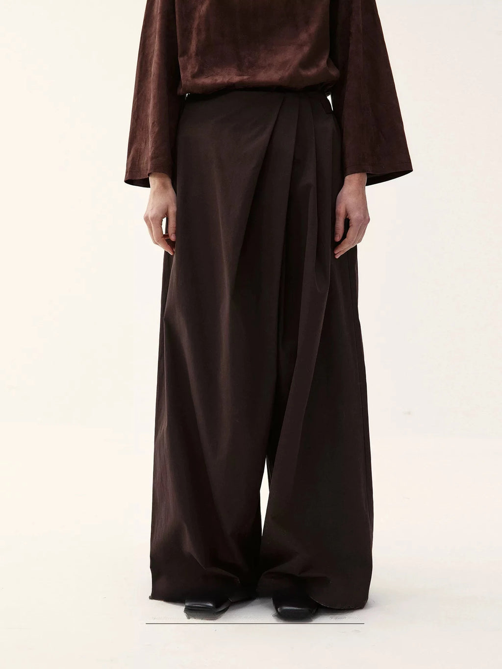 Suede Pleated Wide-Leg Trousers