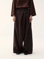 Suede Pleated Wide-Leg Trousers