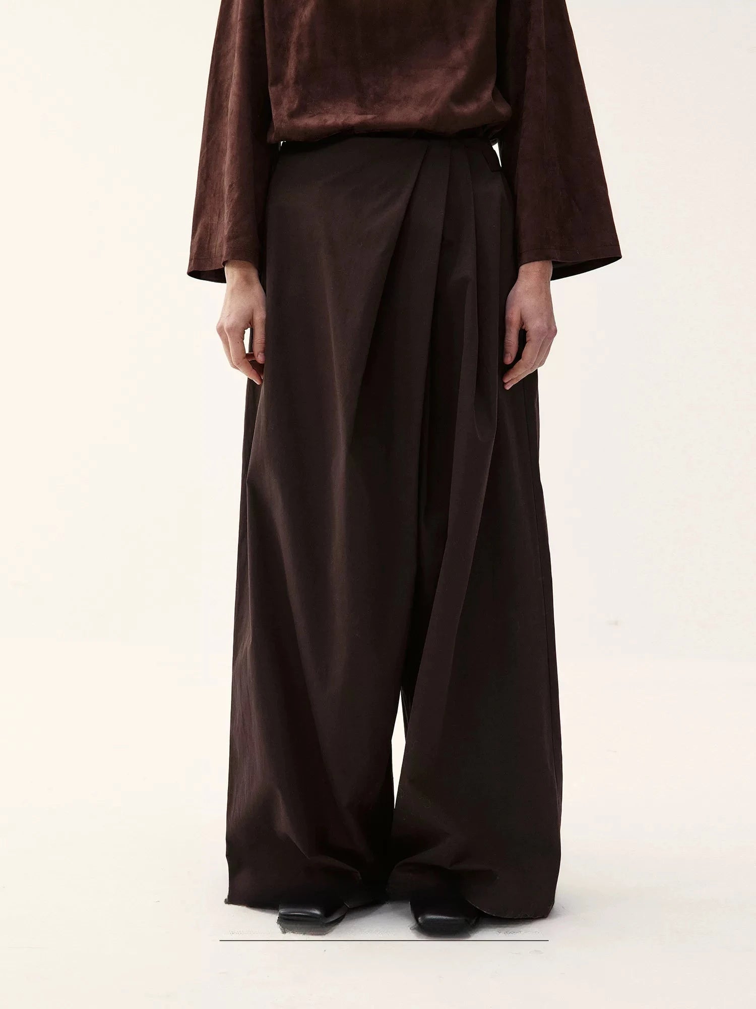 Suede Pleated Wide-Leg Trousers