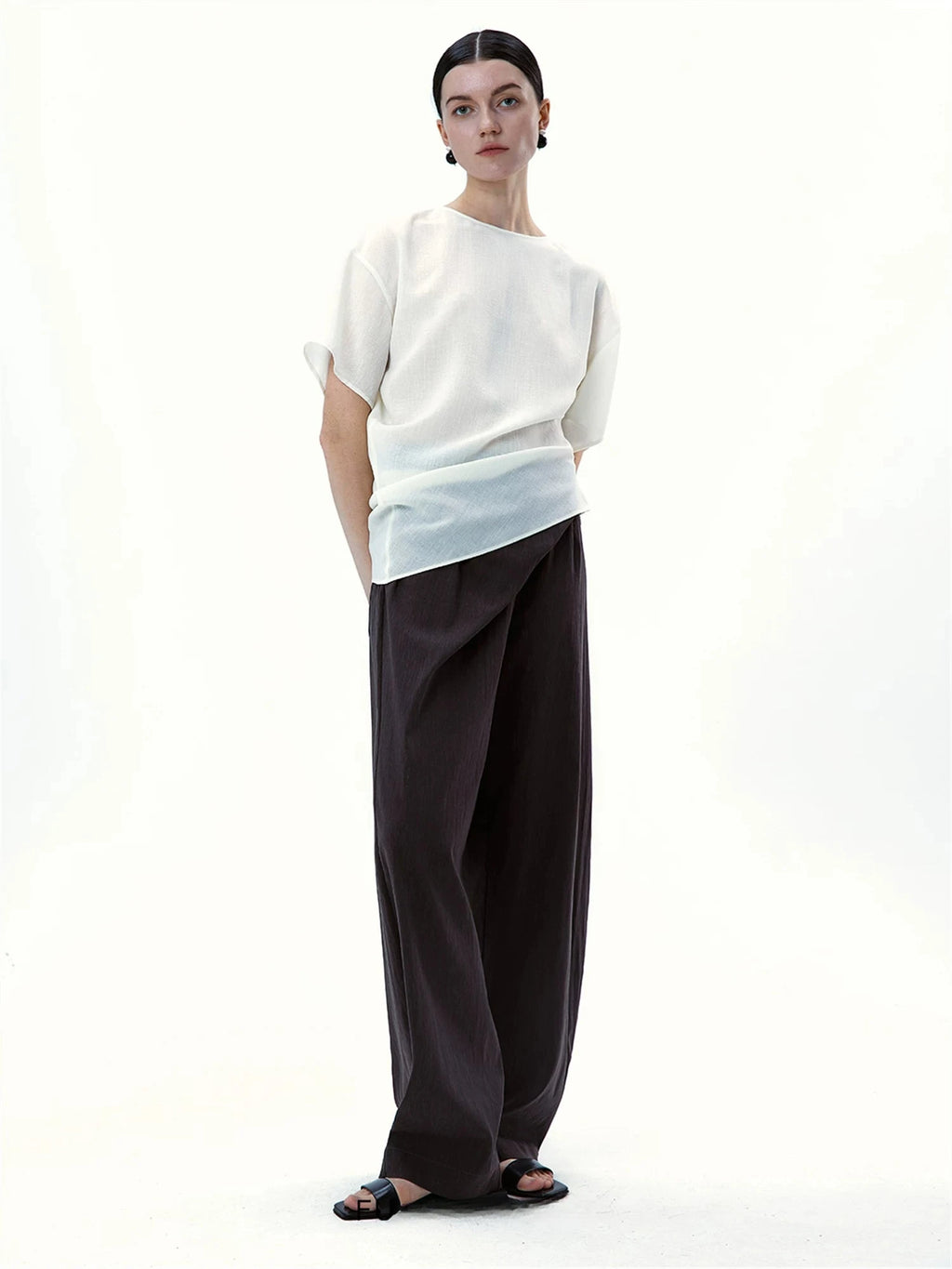 Diagonal Placket Curved Tailored Trousers