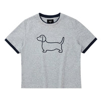 Embroidered Puppy Graphic Ringer T-Shirt