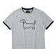 Embroidered Puppy Graphic Ringer T-Shirt