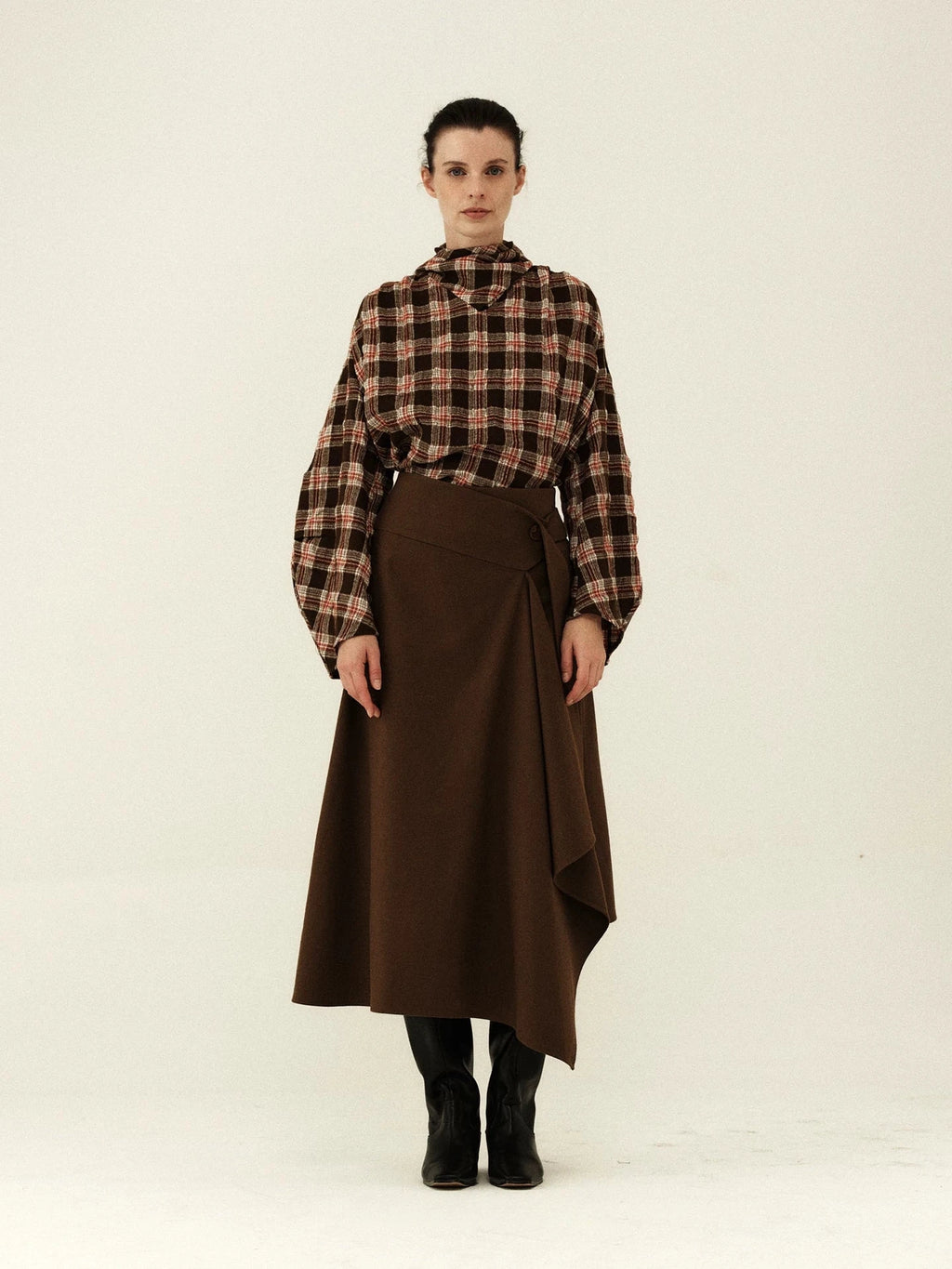 Wool-Blend Asymmetrical Wrap Skirt