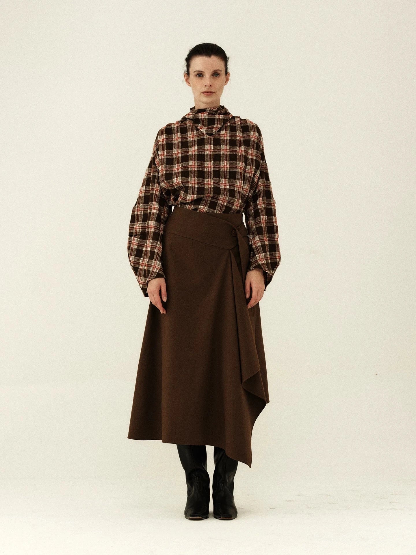 Wool-Blend Asymmetrical Wrap Skirt