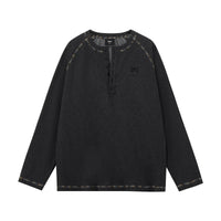 Embroidered Henley Long-Sleeve Tee