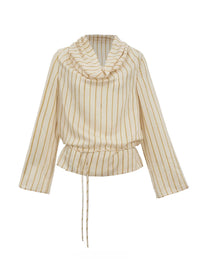 Silk Blend Striped Cowl Neck Shirt