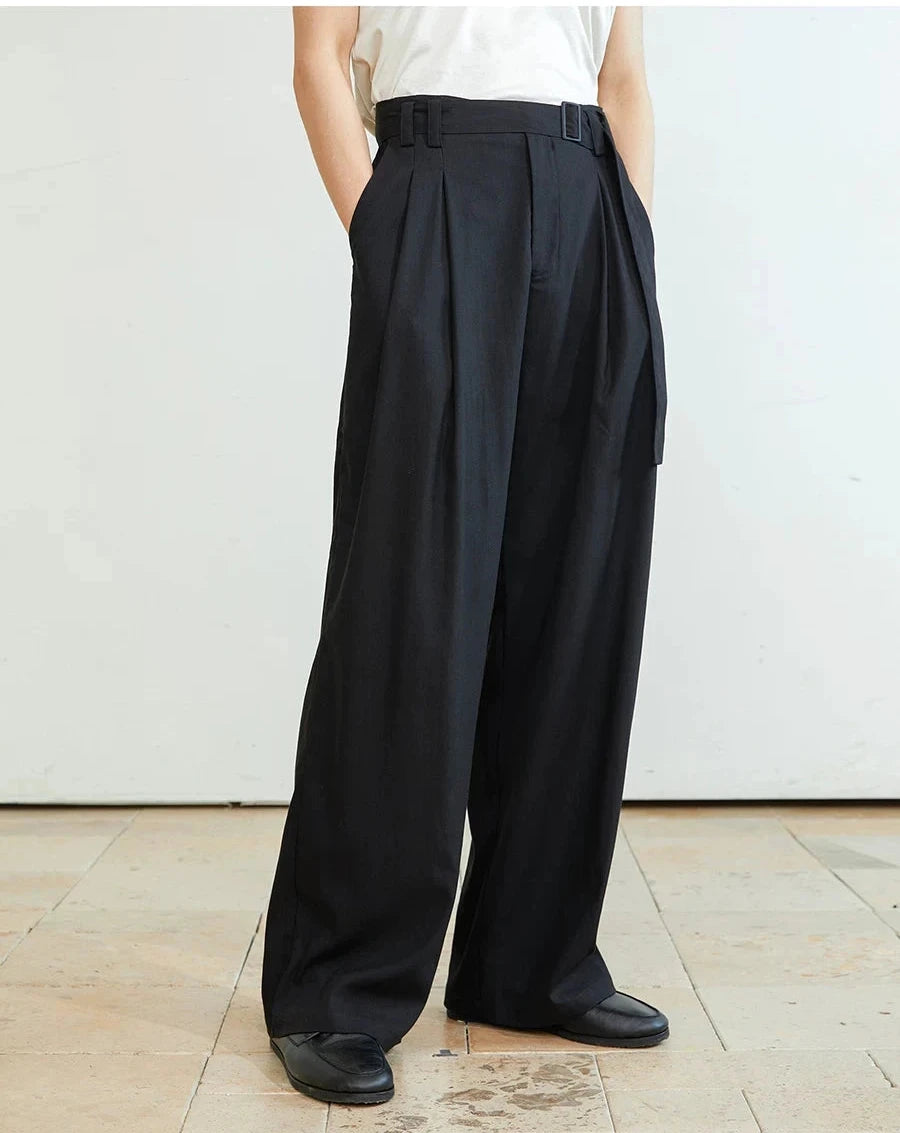 Double-Pleated Ribbon-Waist Trousers