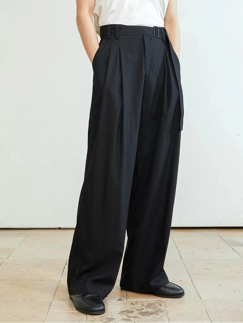 Double-Pleated Ribbon-Waist Trousers