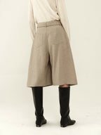Belted Wool Twill Culottes