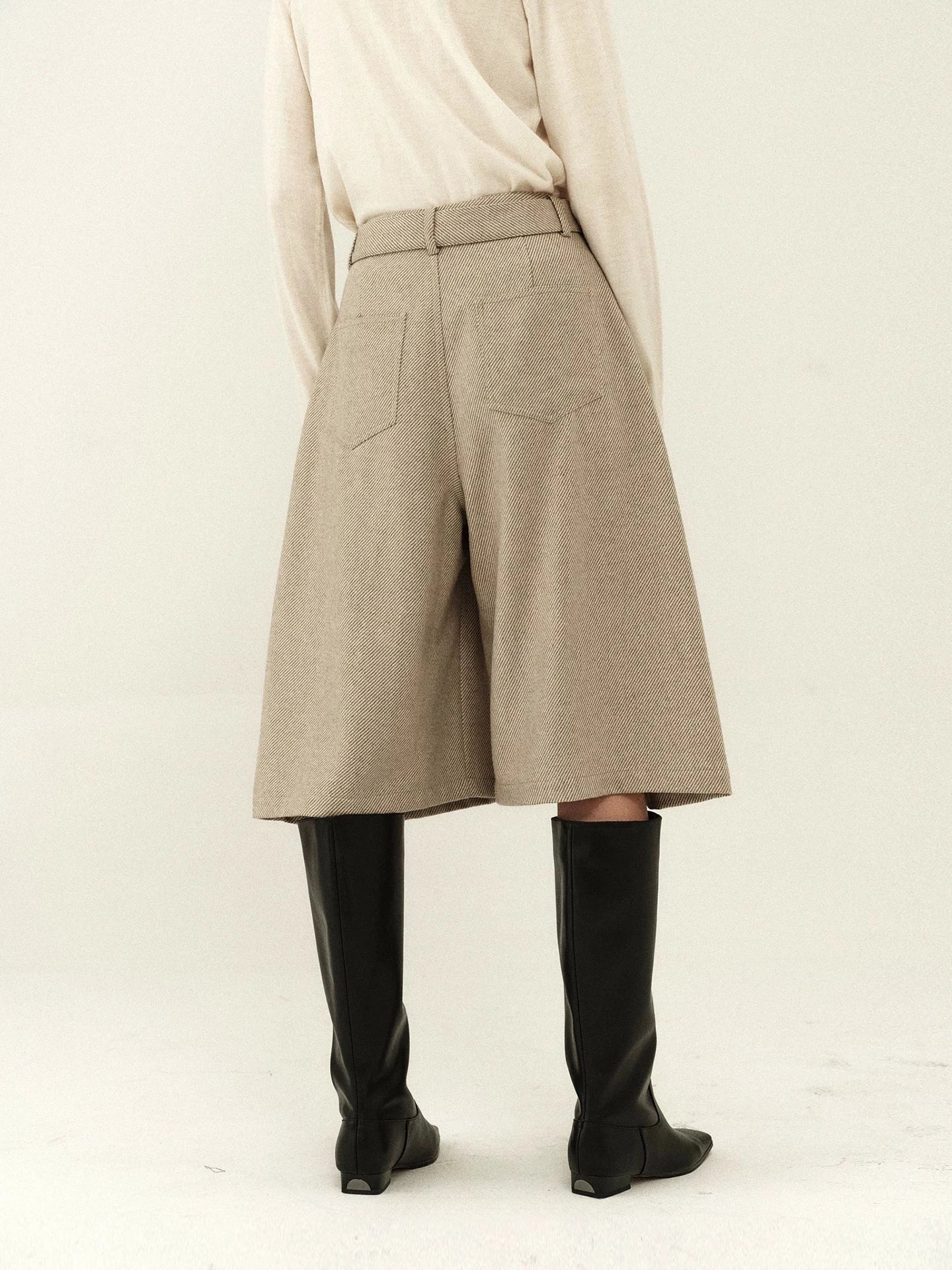 Belted Wool Twill Culottes