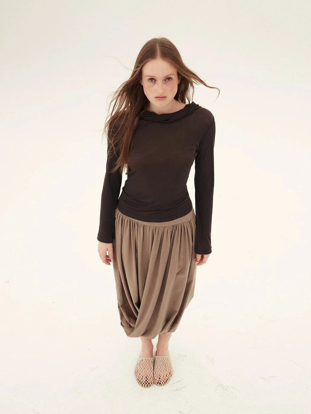 Sand-Washed Pleated Lantern Skirt