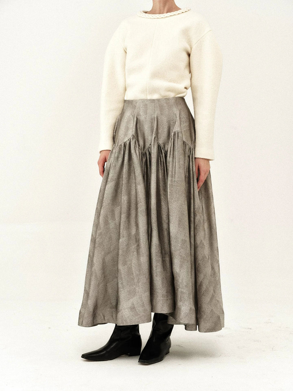 Metallic Flare Maxi Skirt