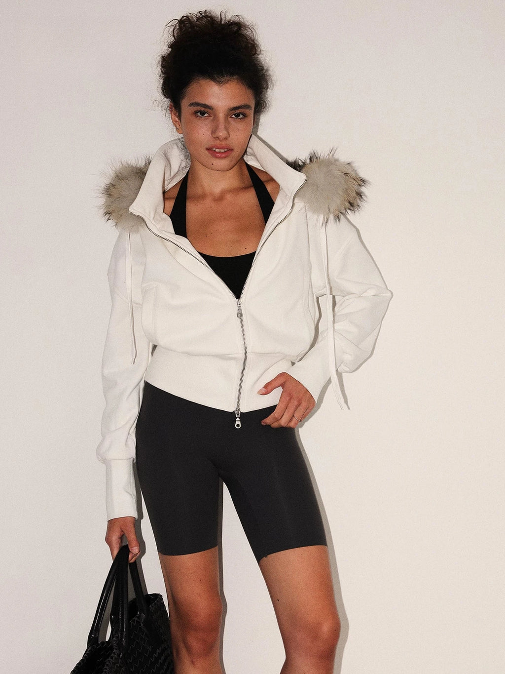Cropped Fur-Trimmed Zip-Up Hoodie