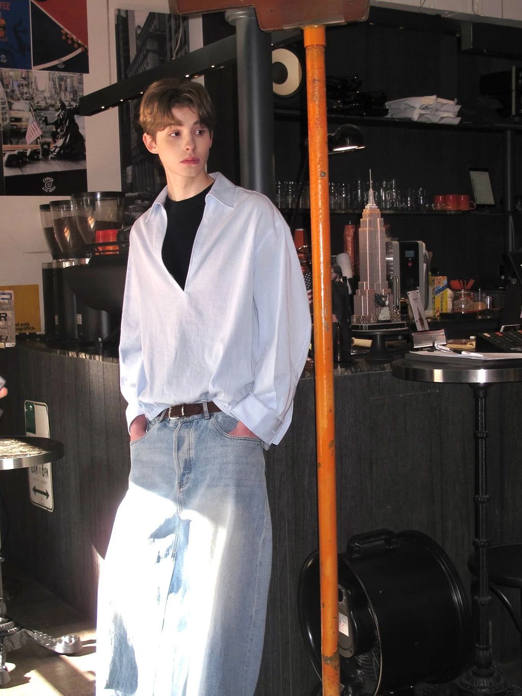 Oversized V-Neck Poplin Shirt