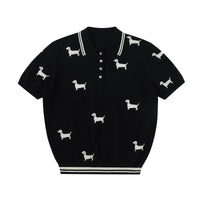 Dachshund Motif Knit Polo Shirt
