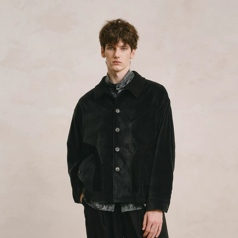 Patchwork Corduroy Button-Down Jacket