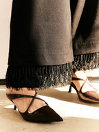 Beaded Fringe Hem Wide-Leg Pants