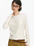 Pearl Embellished Puppy Long Sleeve T-Shirt