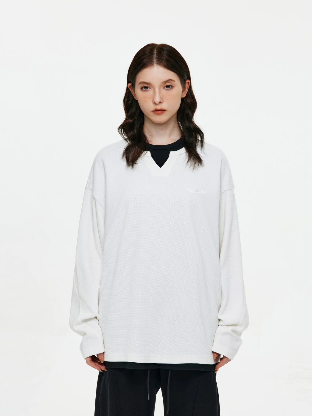 Waffle Knit Layered Long-Sleeve Top