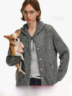 Hollow-Knit Hooded Cardigan