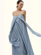 Striped Linen Maxi Dress With Pearl Straps