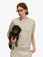 Wool Blend Embroidered Pocket Knit Top
