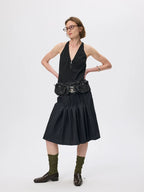 Coated Lightweight Pleated Midi Skirt