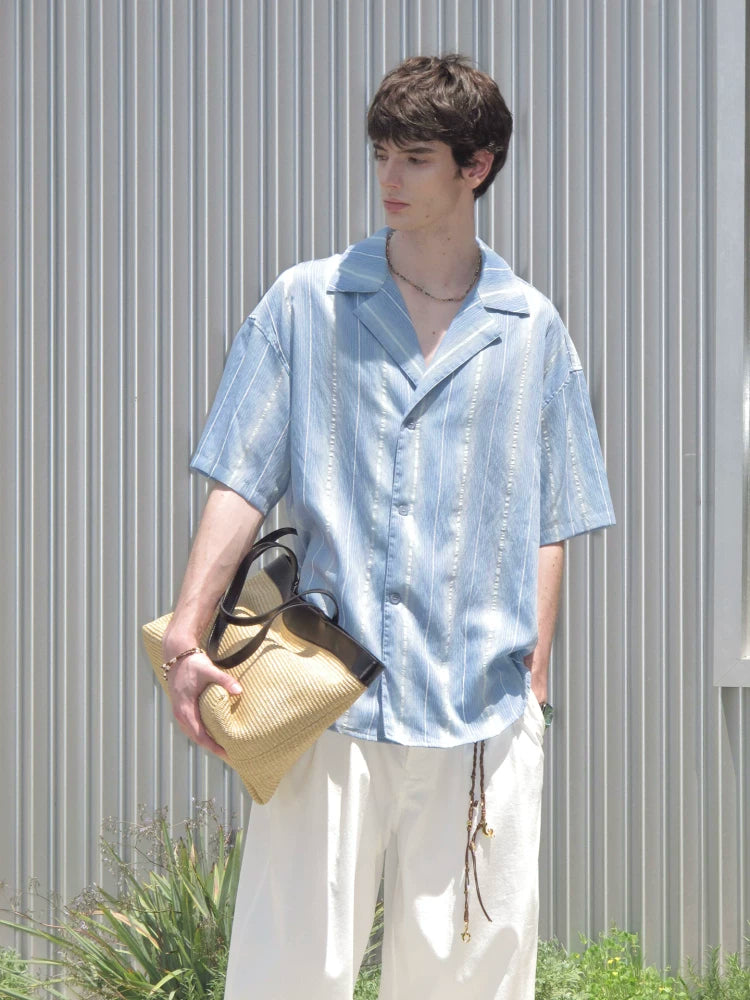 Striped Tencel Camp Collar Shirt