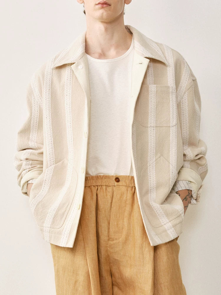 Jacquard Striped Cotton-Linen Jacket